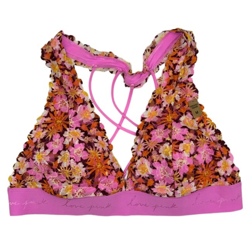 Victoria’s Secret PINK Floral Lace Halter Bralette Size Medium